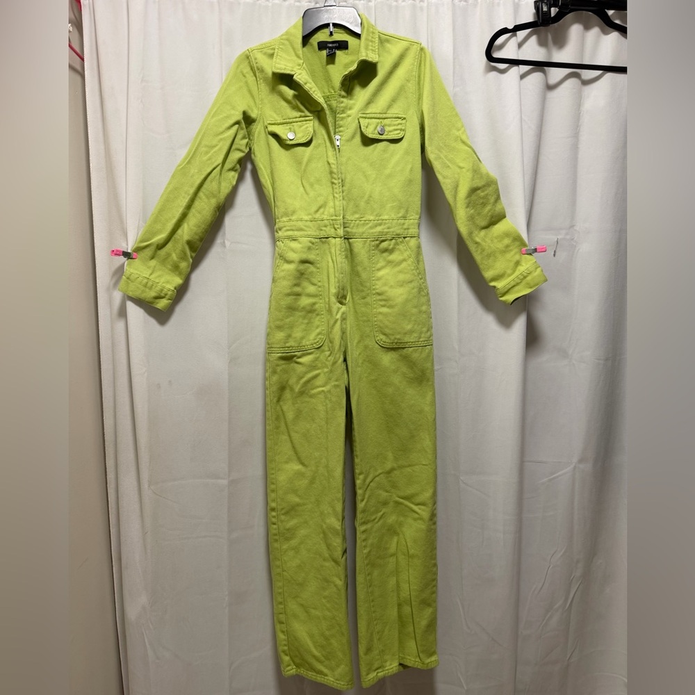 Forever 21 green jean jumpsuit Medium